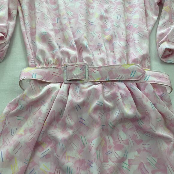 VTG 90s Pellini Petites Patterned Polyester Dress size 9/10 Pink Longsleeve - Picture 4 of 10
